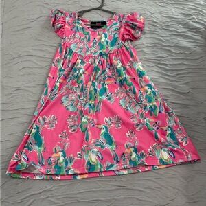 Pink Parrot Print Kids Dress